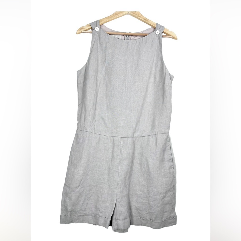 STEFANEL Italy linen romper minimalist grey 90sโ preppy chic sz 8